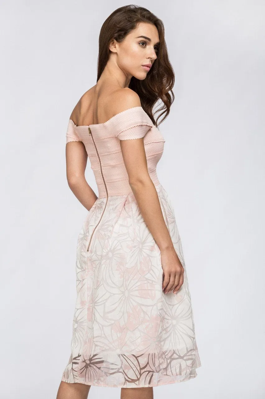 Carnation Pink Off the Shoulder Midi Dress