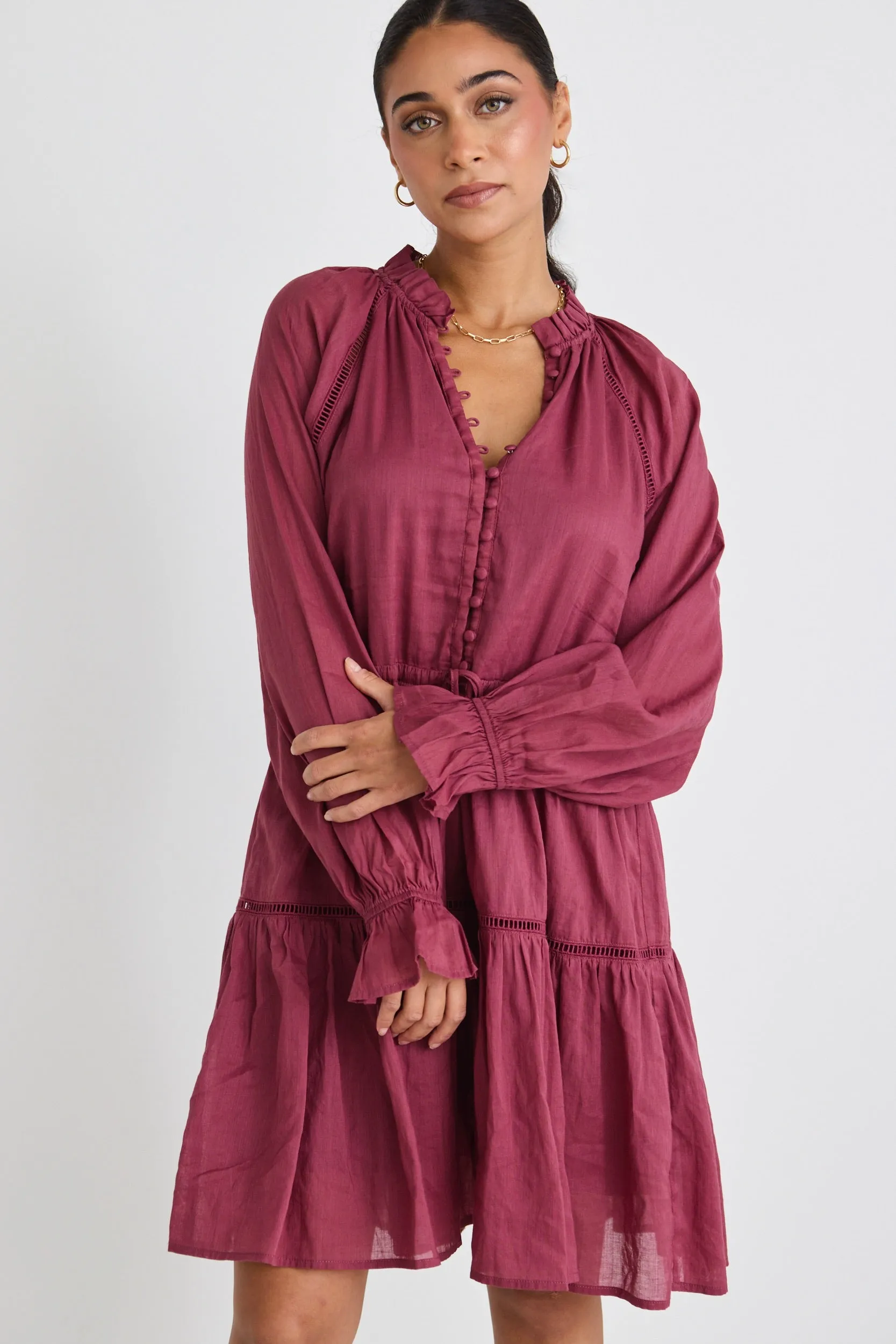 Carousel Cabernet LS Mini Dress