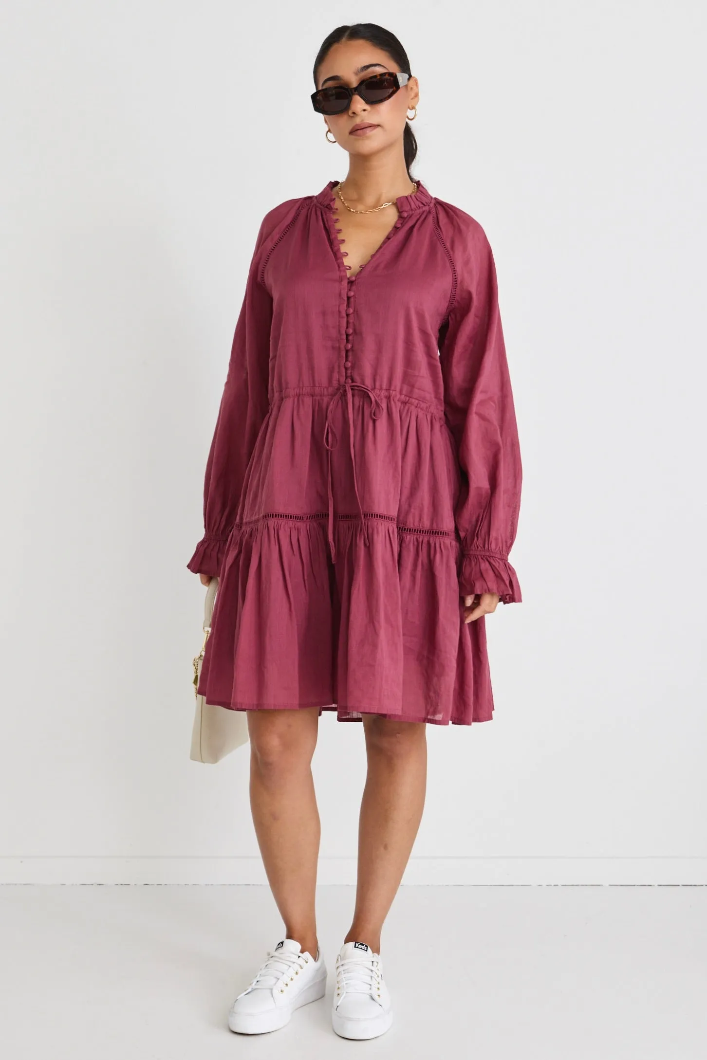 Carousel Cabernet LS Mini Dress