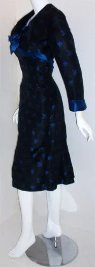 CEIL CHAPMAN 1960s Black and Blue Silk Cocktail Dress