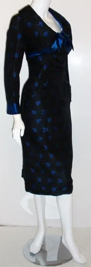 CEIL CHAPMAN 1960s Black and Blue Silk Cocktail Dress