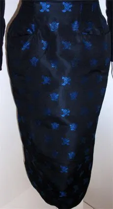 CEIL CHAPMAN 1960s Black and Blue Silk Cocktail Dress