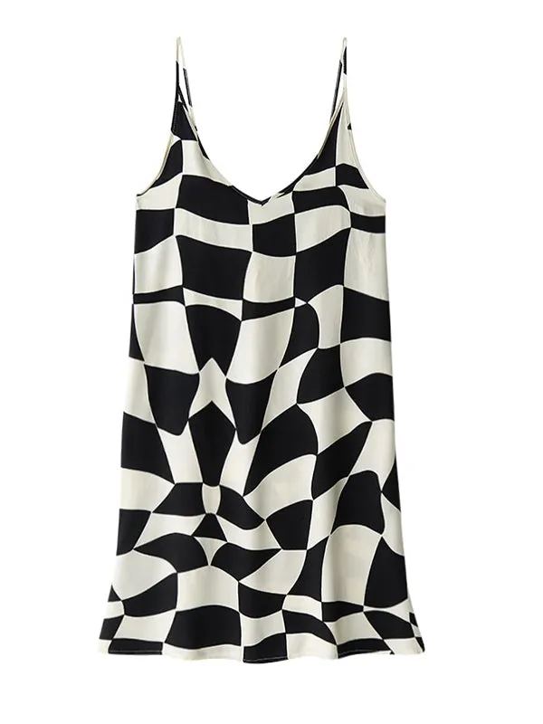 Checkerboard Print Cotton Cami Nightdress