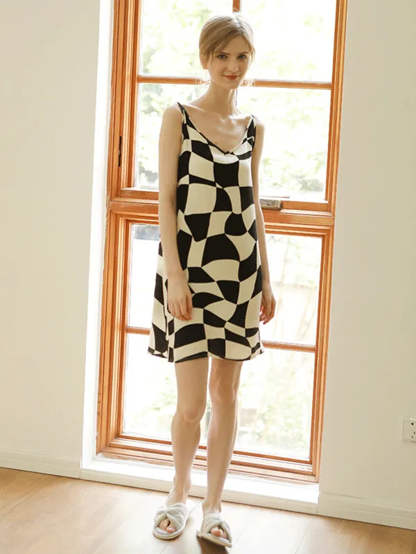 Checkerboard Print Cotton Cami Nightdress