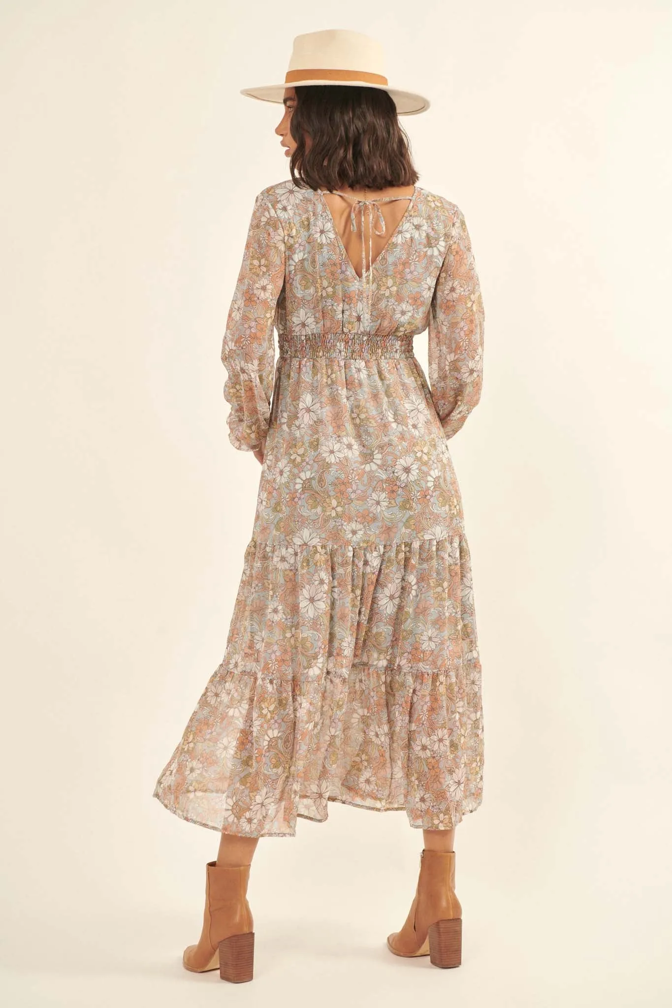 Cherished Blooms Floral Chiffon Prairie Dress