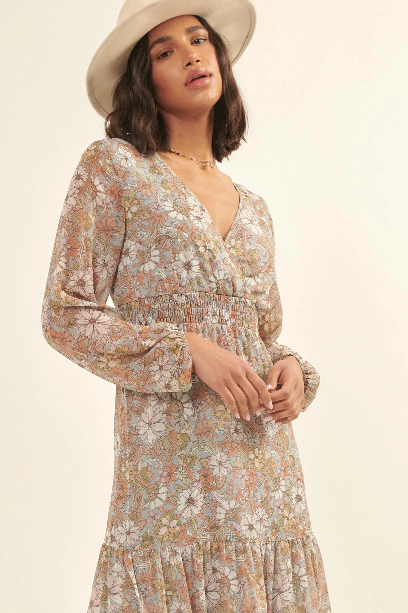 Cherished Blooms Floral Chiffon Prairie Dress