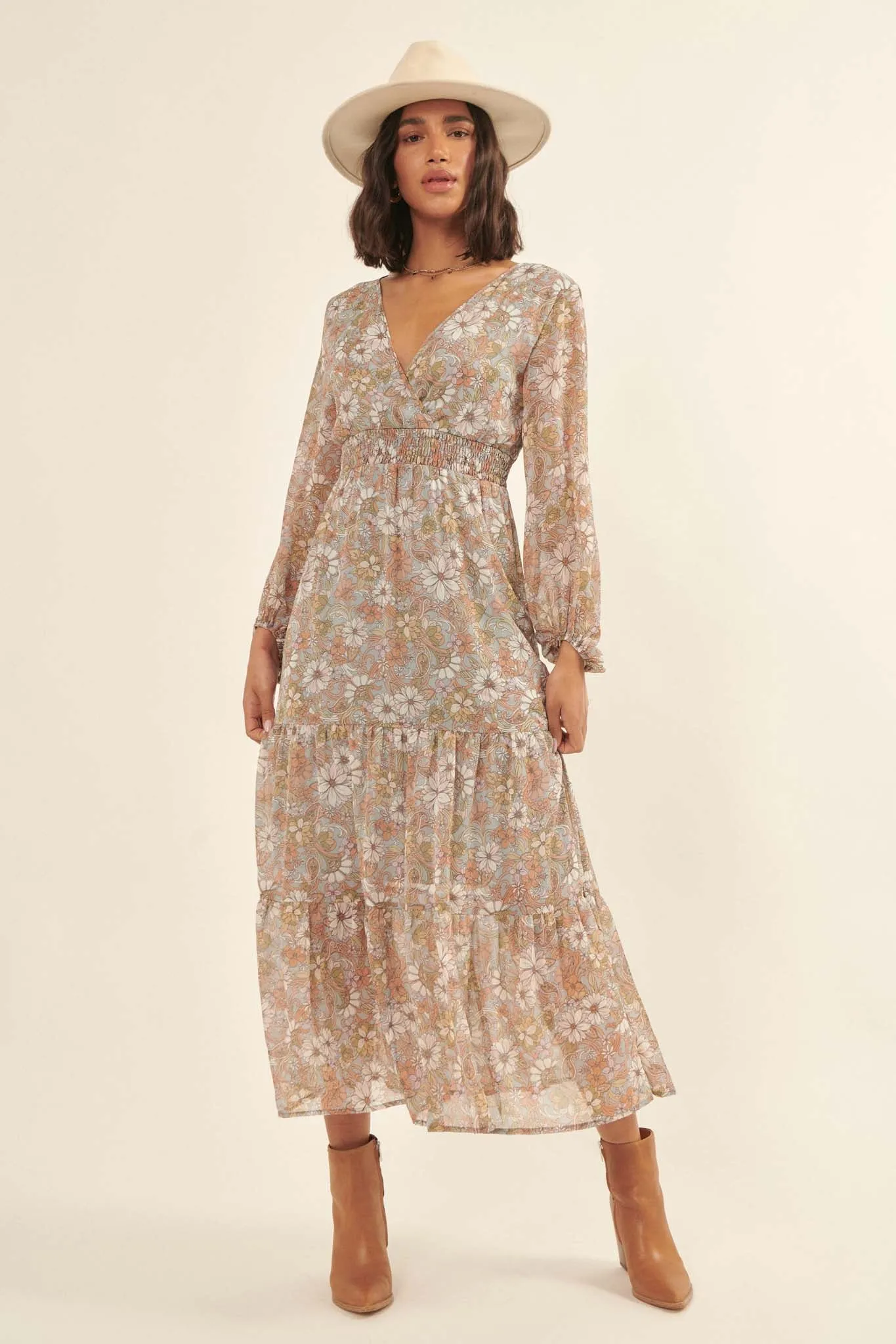 Cherished Blooms Floral Chiffon Prairie Dress