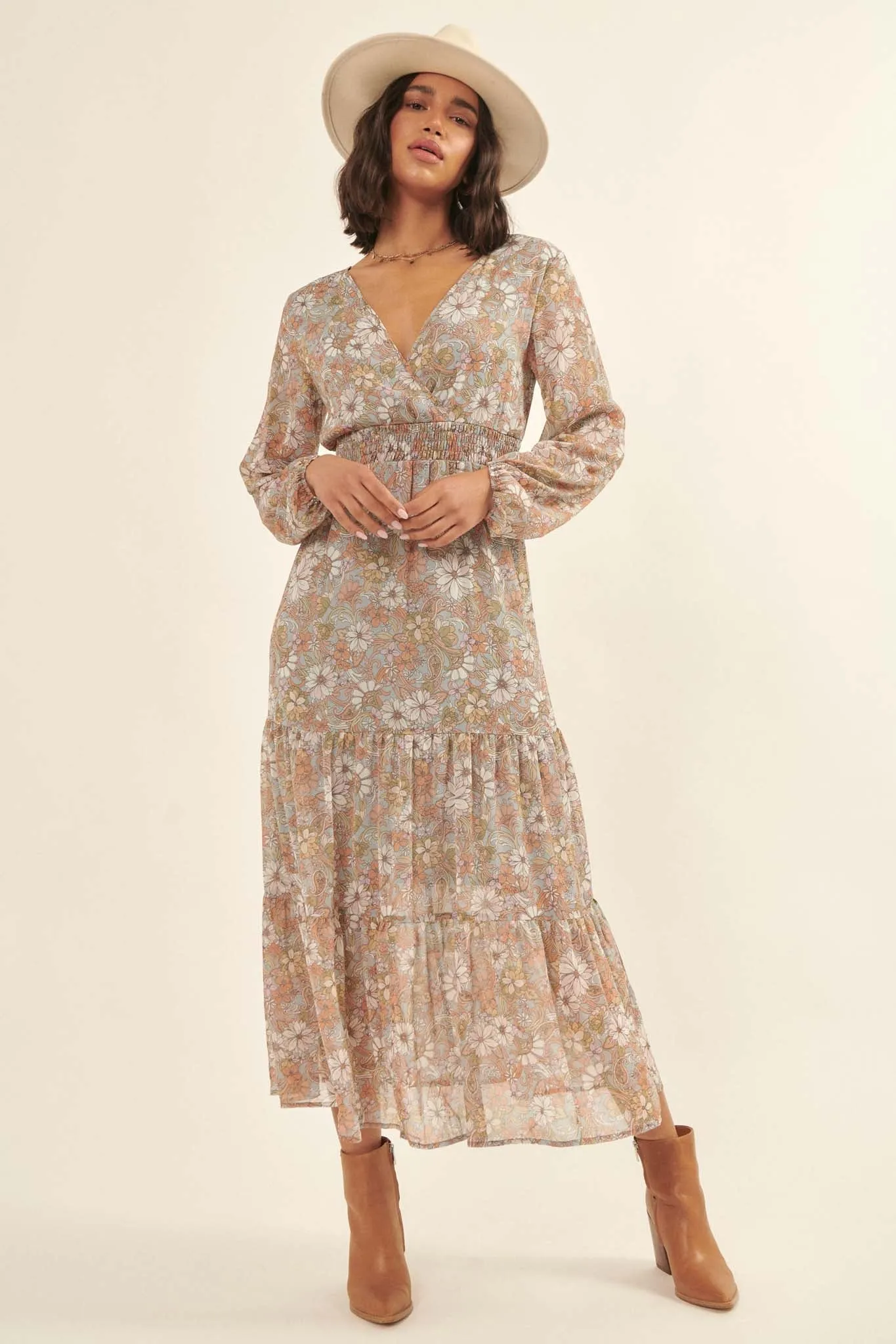 Cherished Blooms Floral Chiffon Prairie Dress