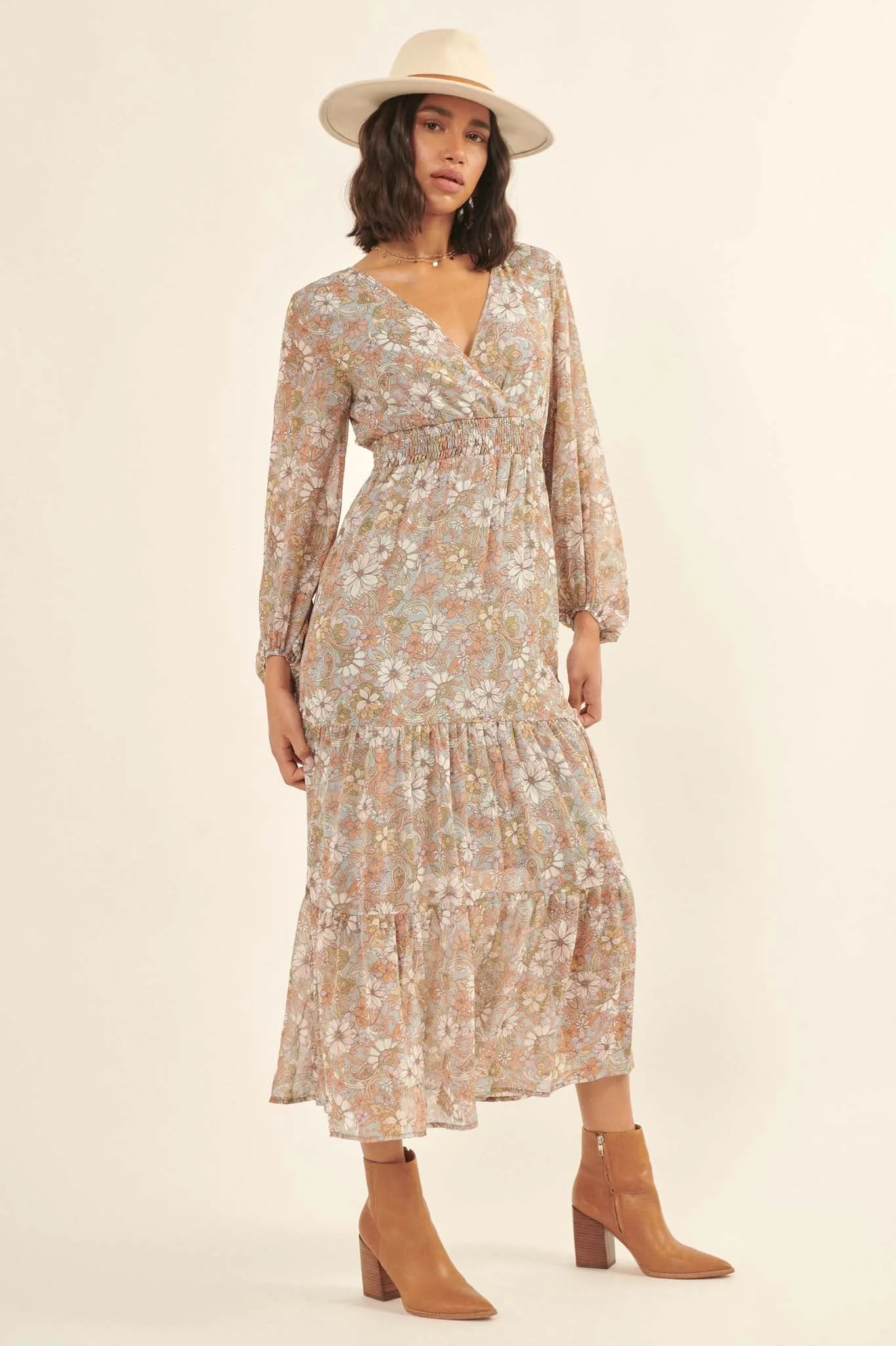 Cherished Blooms Floral Chiffon Prairie Dress