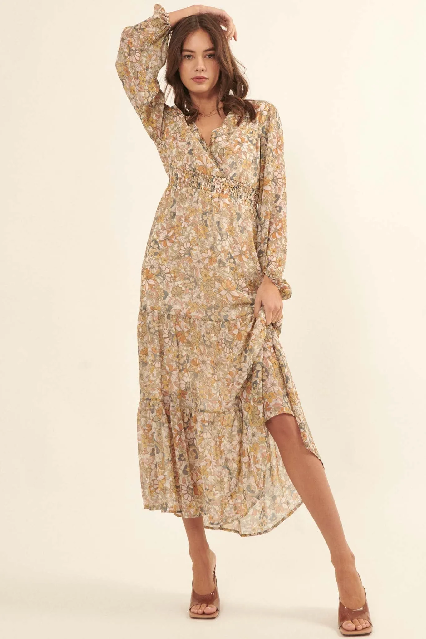 Cherished Blooms Floral Chiffon Prairie Dress