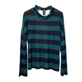 Chicos Womens Size 2 Black Green Broad Striped Slouch Collar Top Shirt L/s