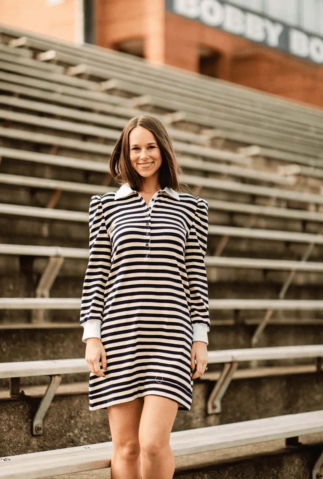 Collared Knit Dress - Navy Stripe