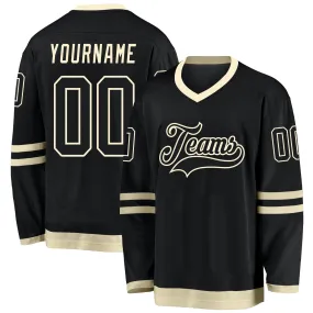 Custom Black Black-Cream Hockey Jersey