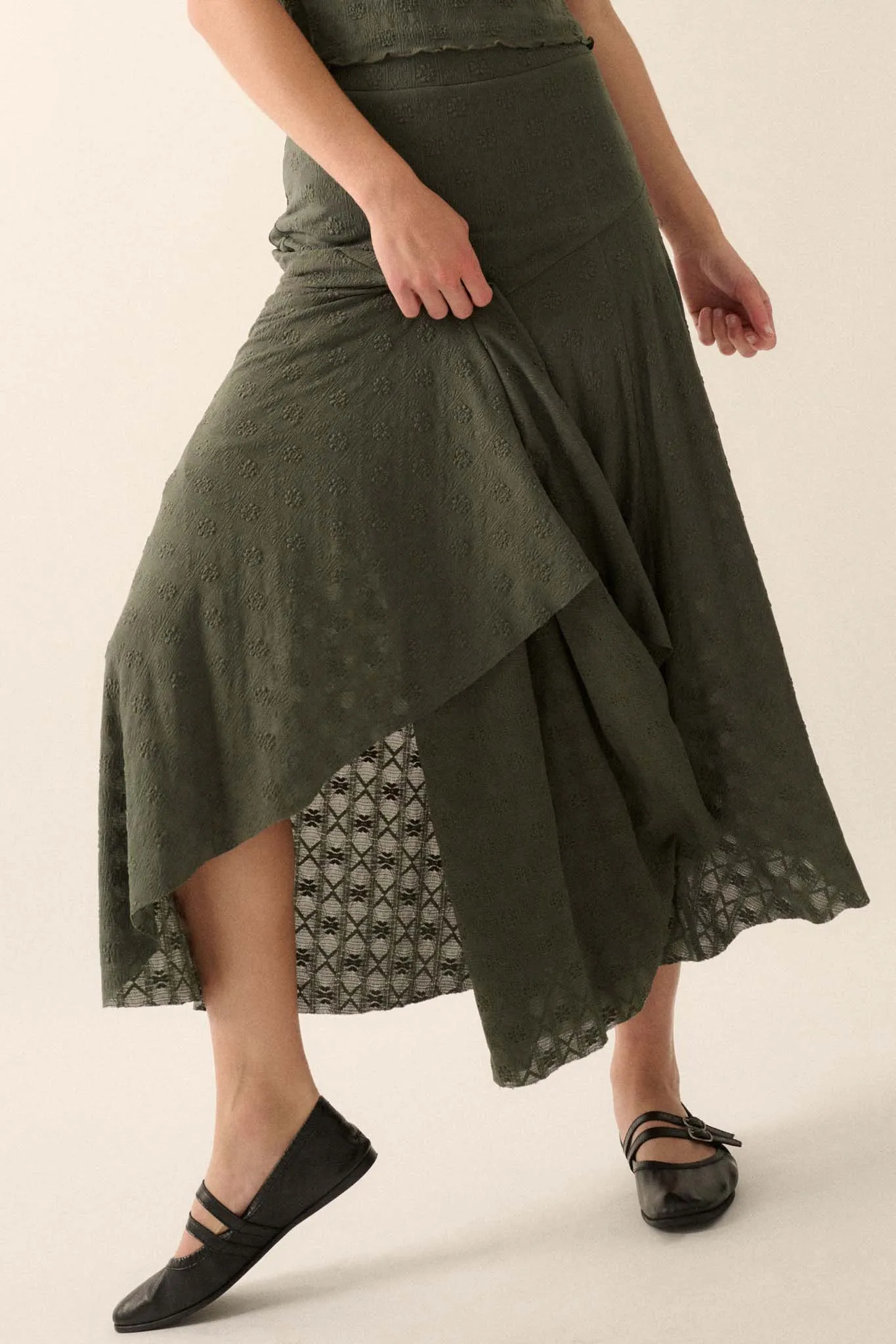 Dainty Days Floral Lace Asymmetrical Midi Skirt