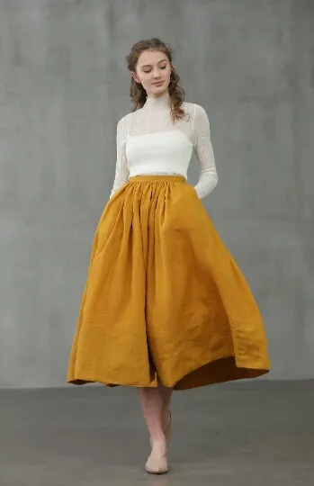 Daisy 03 | Midi linen skirt in humus