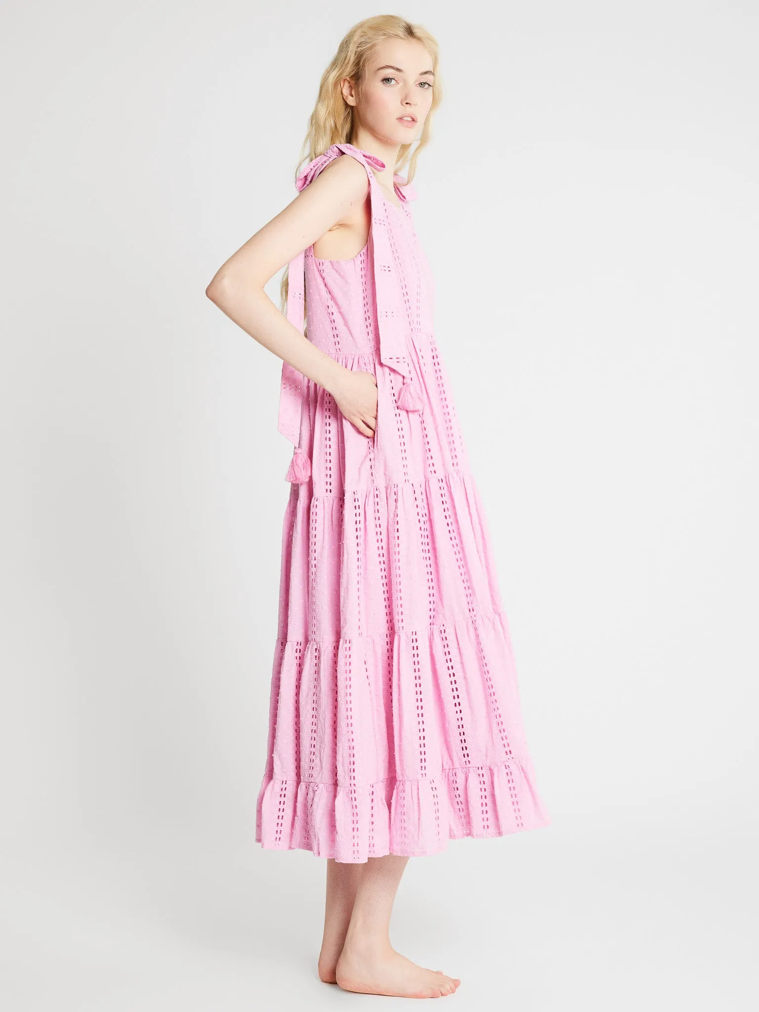 Daphne Dress in Bubblegum Polka Dot Eyelet