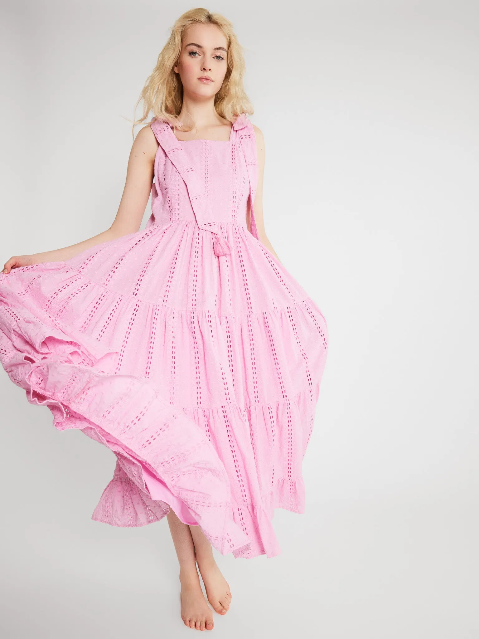 Daphne Dress in Bubblegum Polka Dot Eyelet