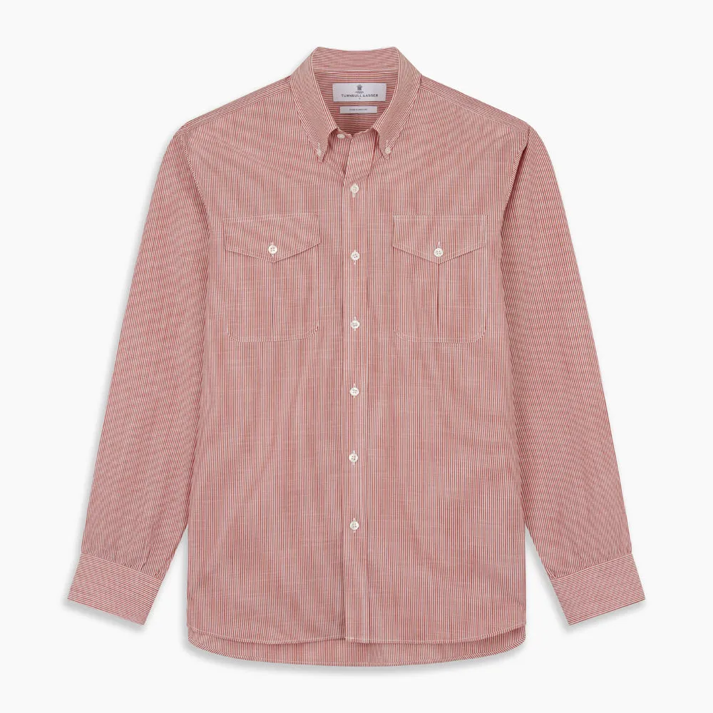 Dark Red Chambray Stripe Weekend Fit Shirt With Dorset Collar