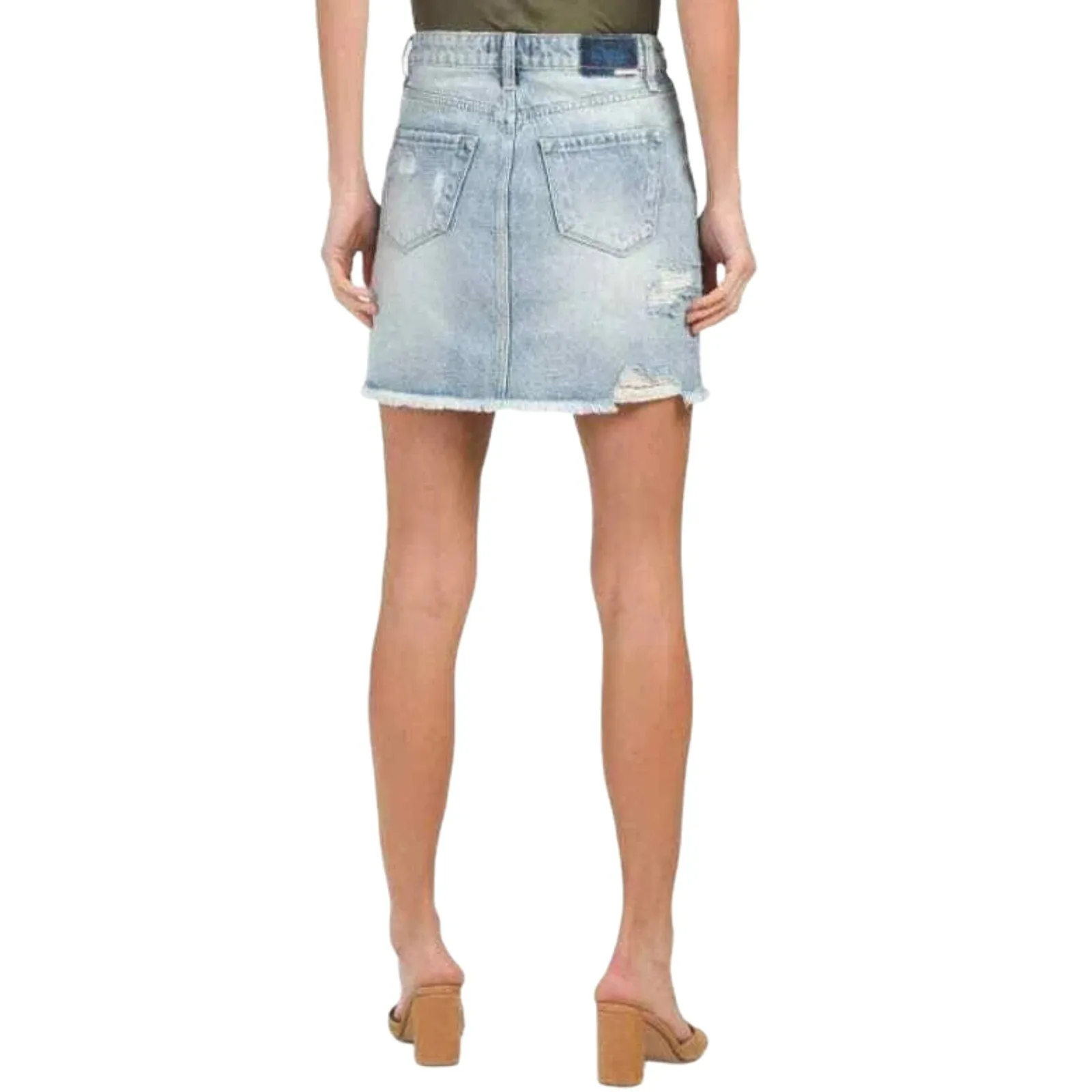 DEAR JOHN Women's Kaylee High Rise Frayed Hem Jean Destructed Denim Mini Skirt