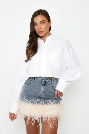 Denim Skirt with Feather Trim