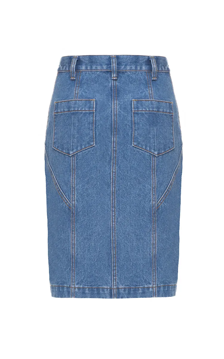 Denim skirt with lacing