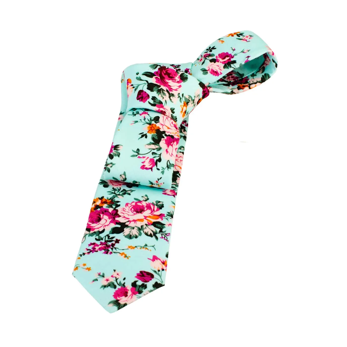 Dover Floral Cotton Tie, Light Blue / Green / Pink