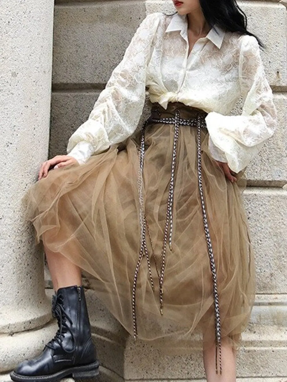 Drawstring Tulle Skirt