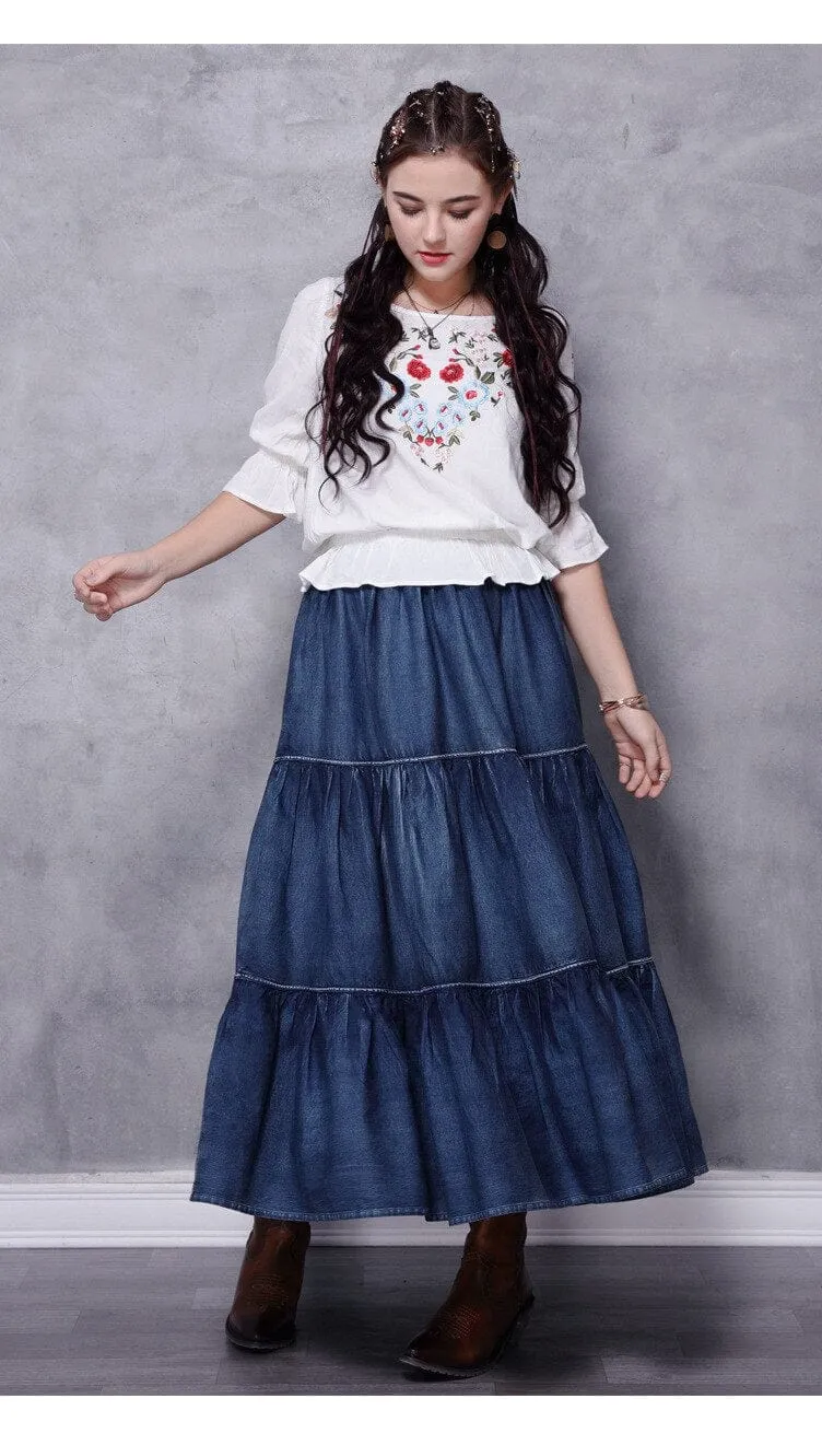 Erika Peasant Skirt, Denim