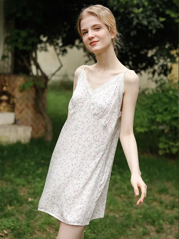 Floral Print Lace Stitching Nightdress