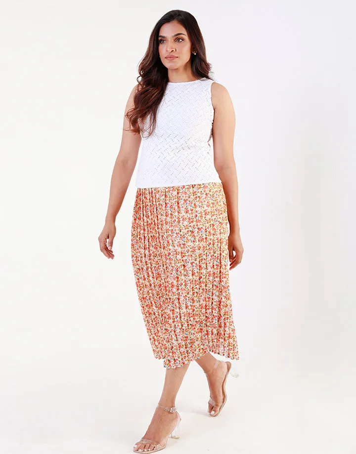 Floral Printed Pleated Midi Skirt