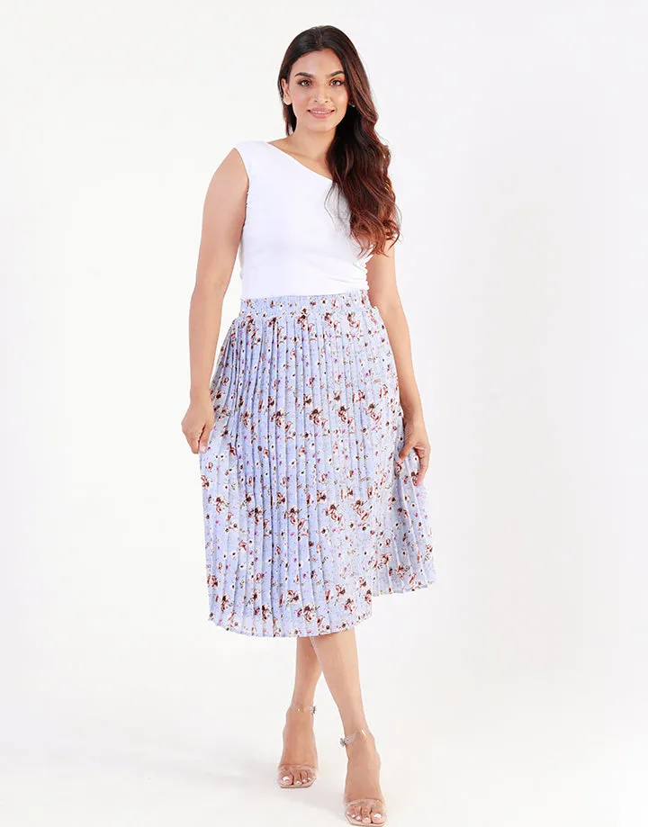 Floral Printed Pleated Midi Skirt