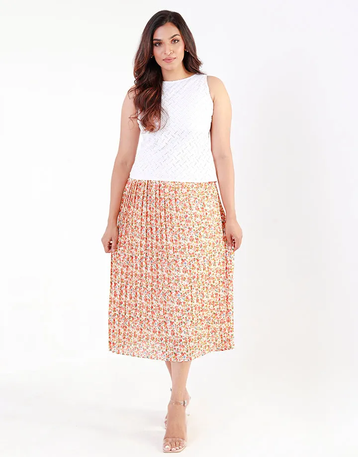 Floral Printed Pleated Midi Skirt