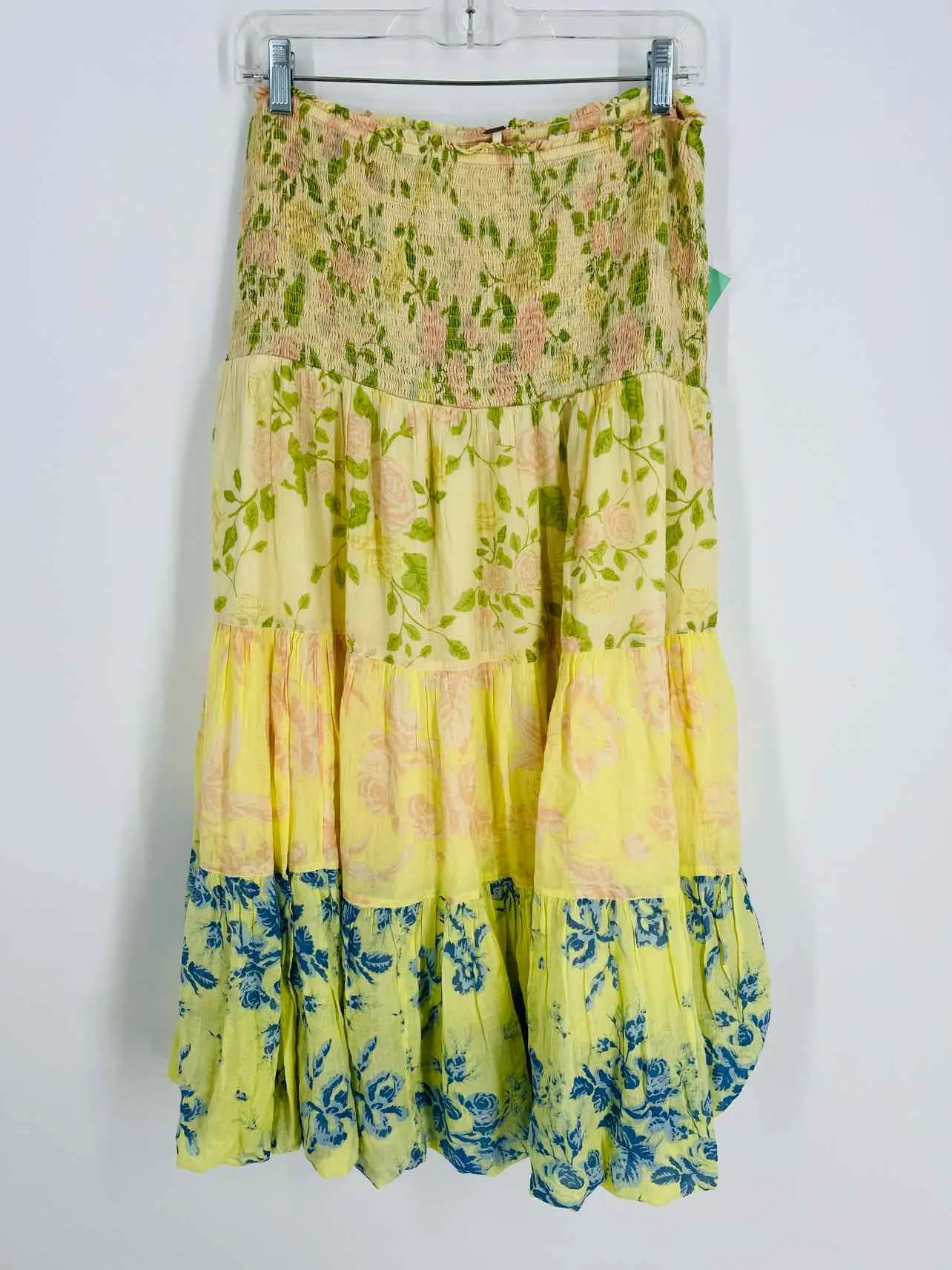 Free People Size M Yw/Pk/Gr Floral Tiered Skirt Skirt