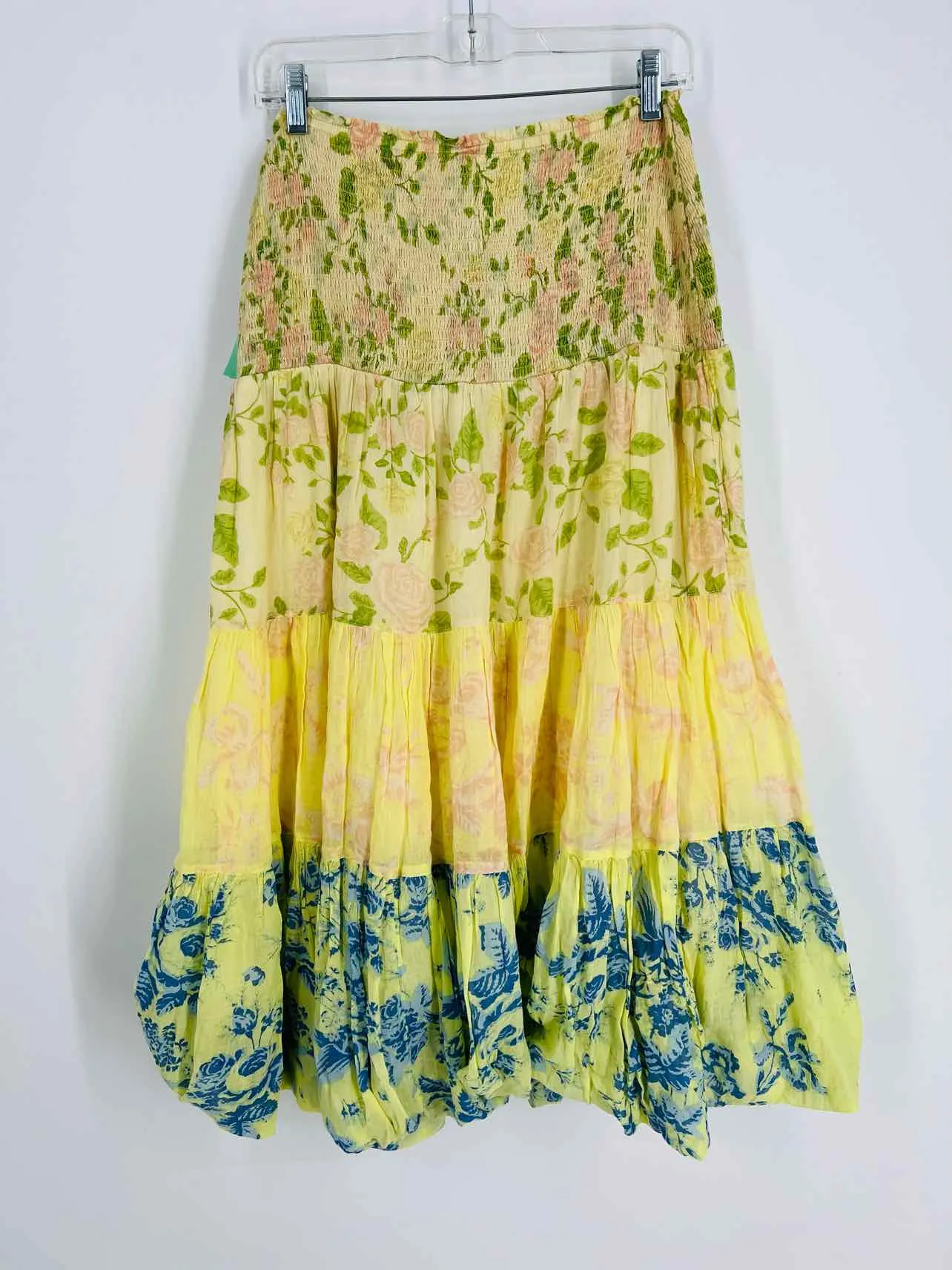 Free People Size M Yw/Pk/Gr Floral Tiered Skirt Skirt