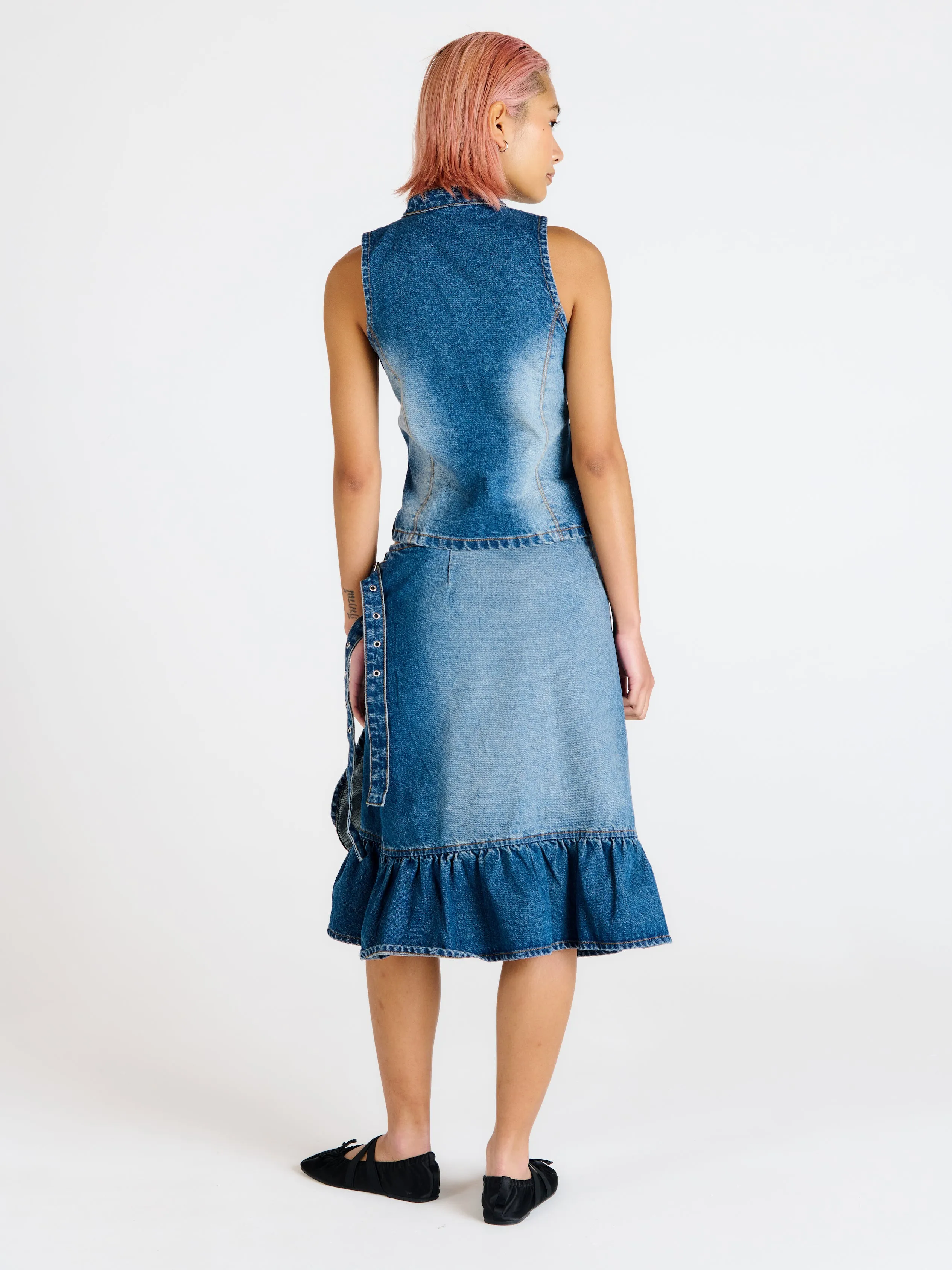 Gail Buckle Denim Wrap Skirt