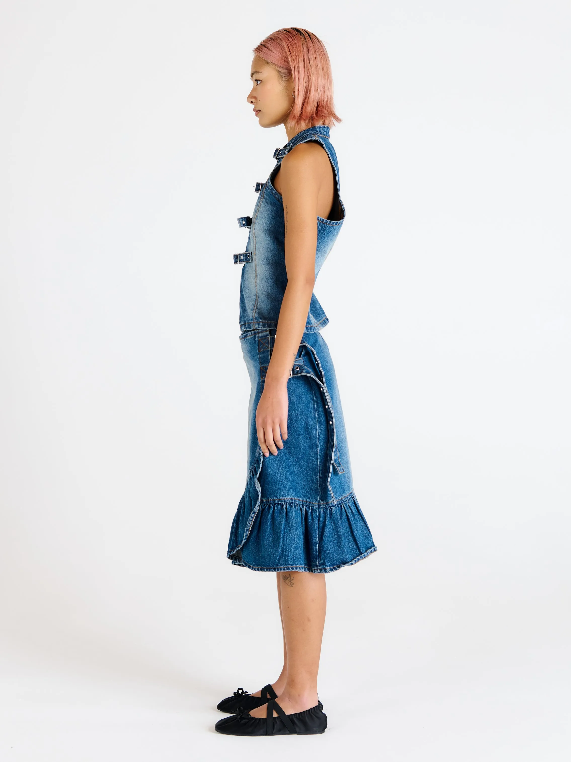 Gail Buckle Denim Wrap Skirt