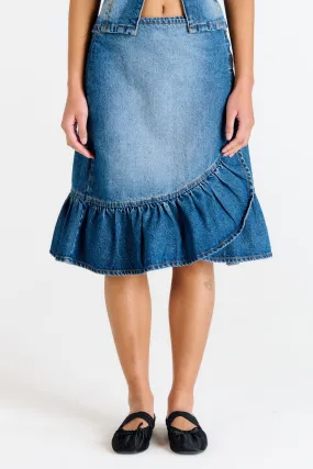 Gail Buckle Denim Wrap Skirt