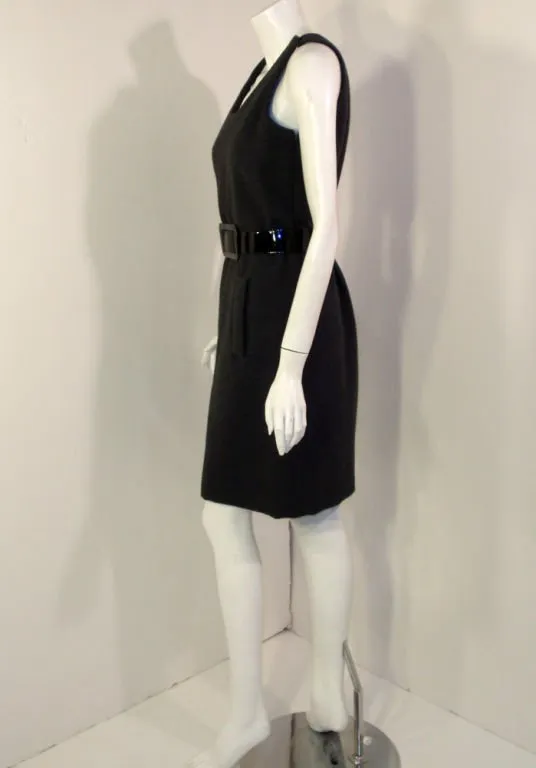 GEOFFREY BEENE 1960s Gray Wool Shift Dress, Black Belt