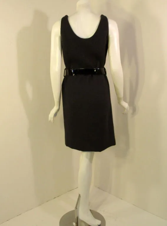 GEOFFREY BEENE 1960s Gray Wool Shift Dress, Black Belt