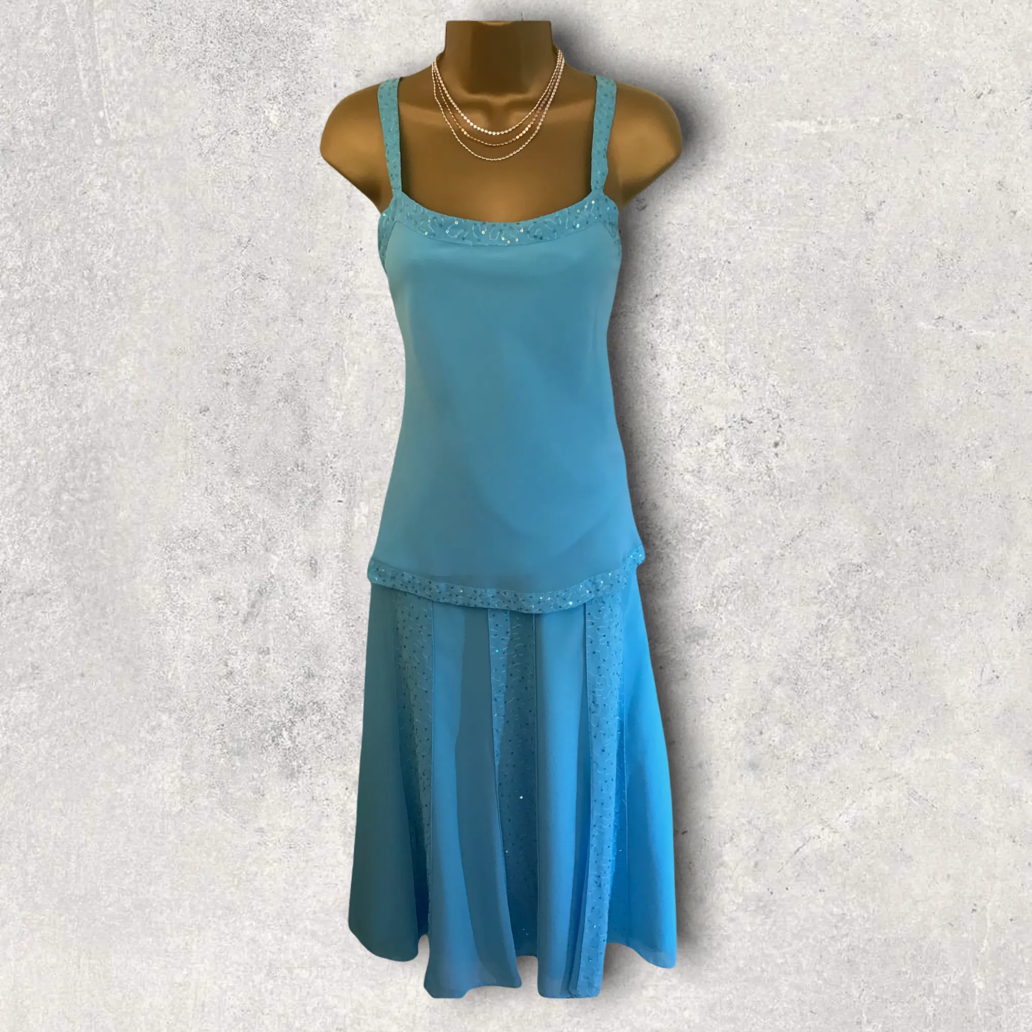 Gina Bacconi Turquoise Chiffon 3 Piece Special Occasion Outfit UK 12 US 8 EU 40