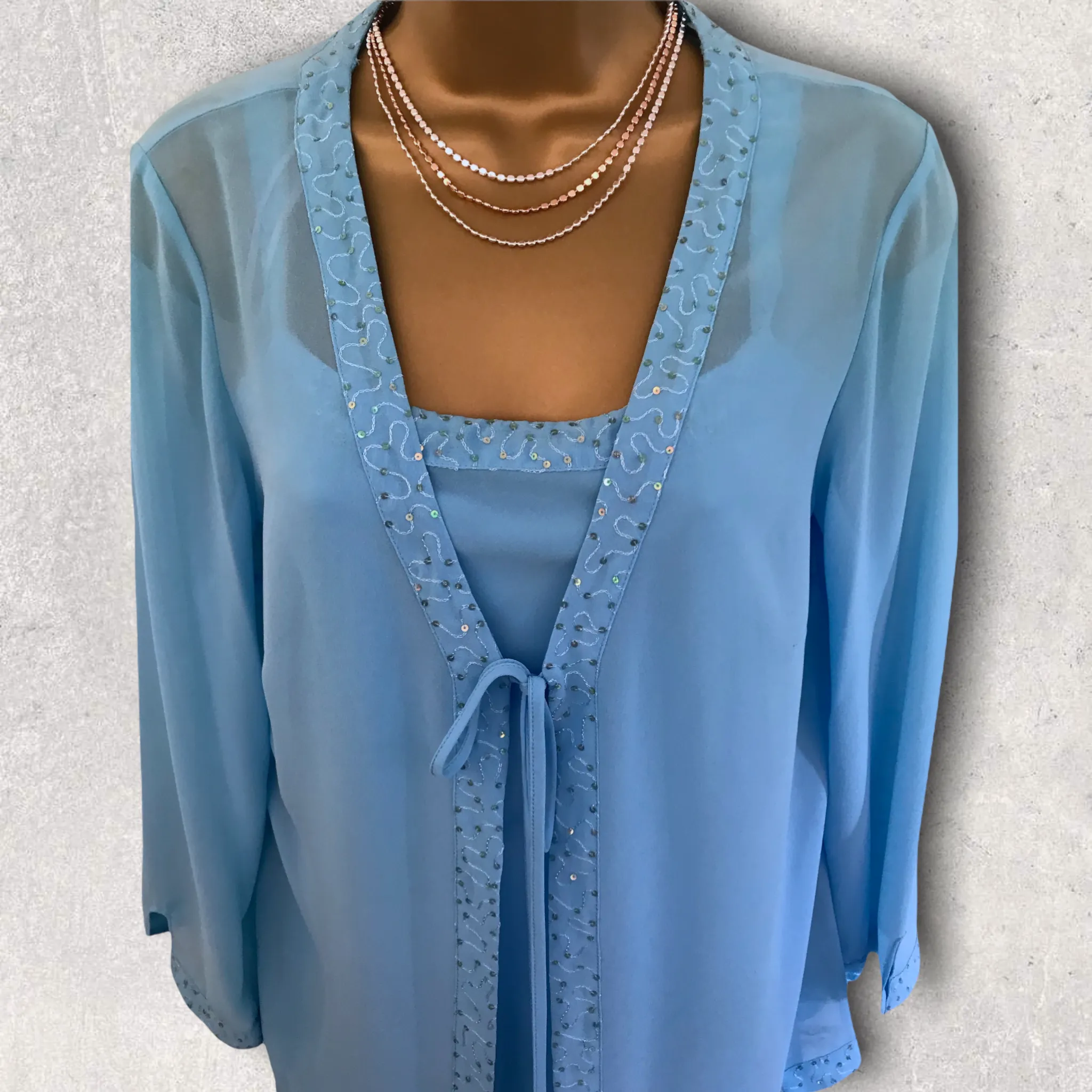 Gina Bacconi Turquoise Chiffon 3 Piece Special Occasion Outfit UK 12 US 8 EU 40