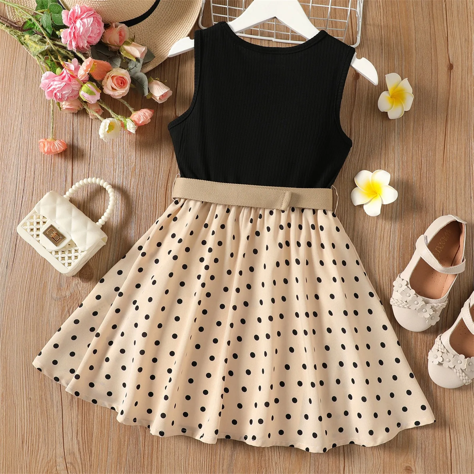 Girls Knee-Length Polka Dot Dress