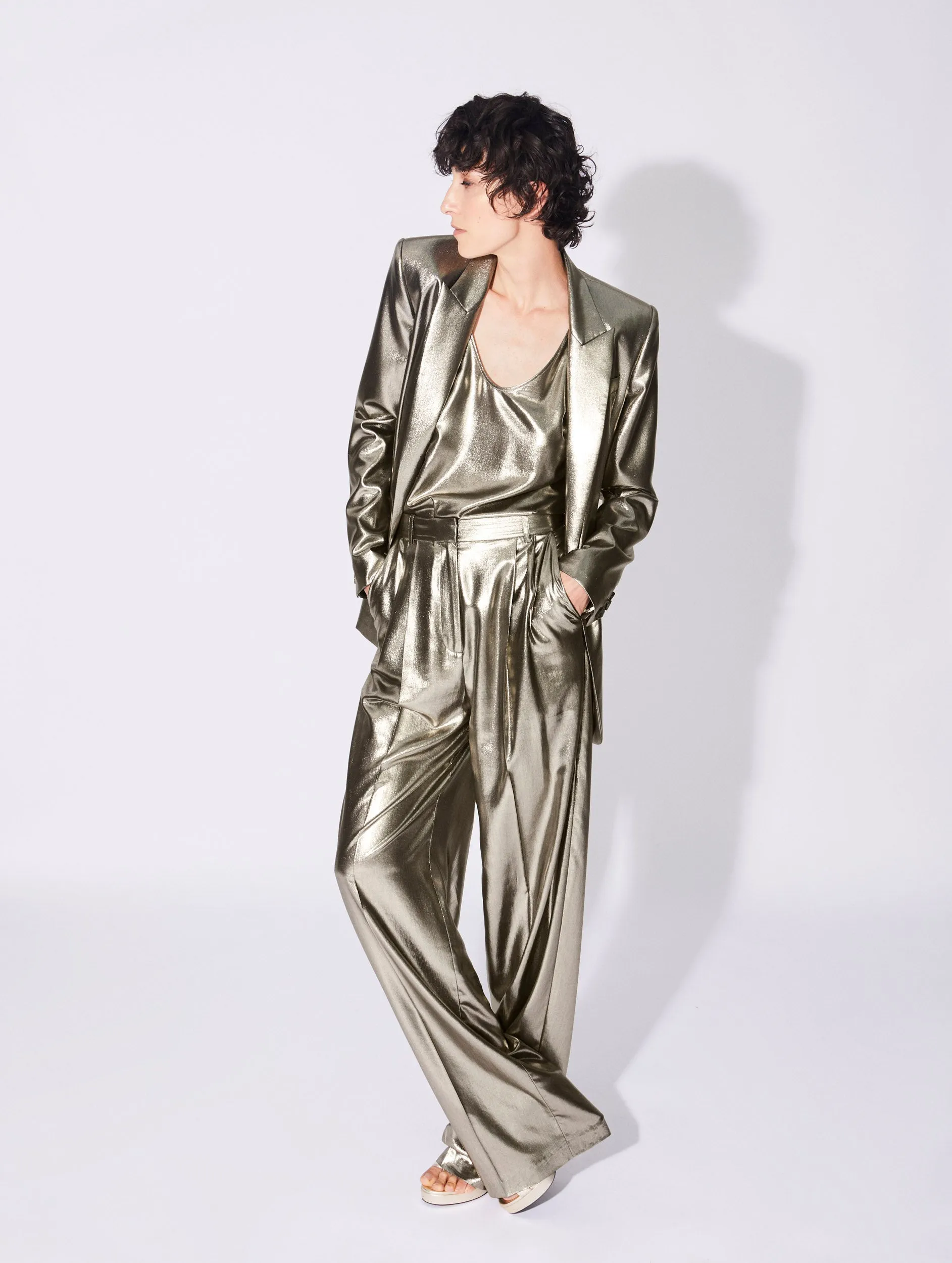 Gold lamé boyfriend suit jacket