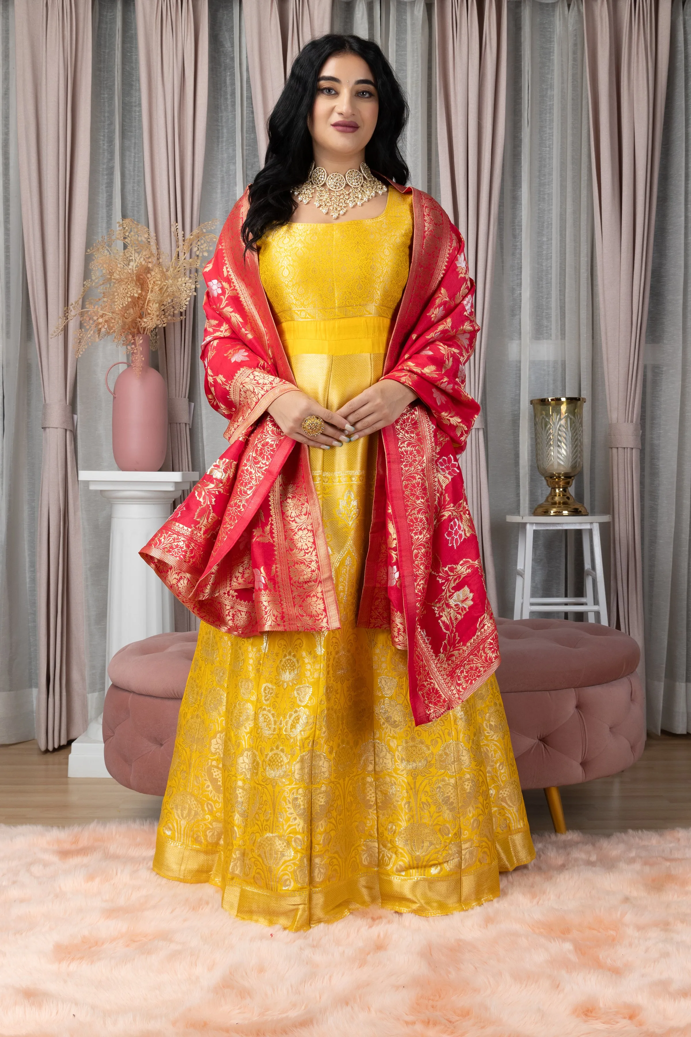 Gulmohar Sitara Banarasi Silk Dress