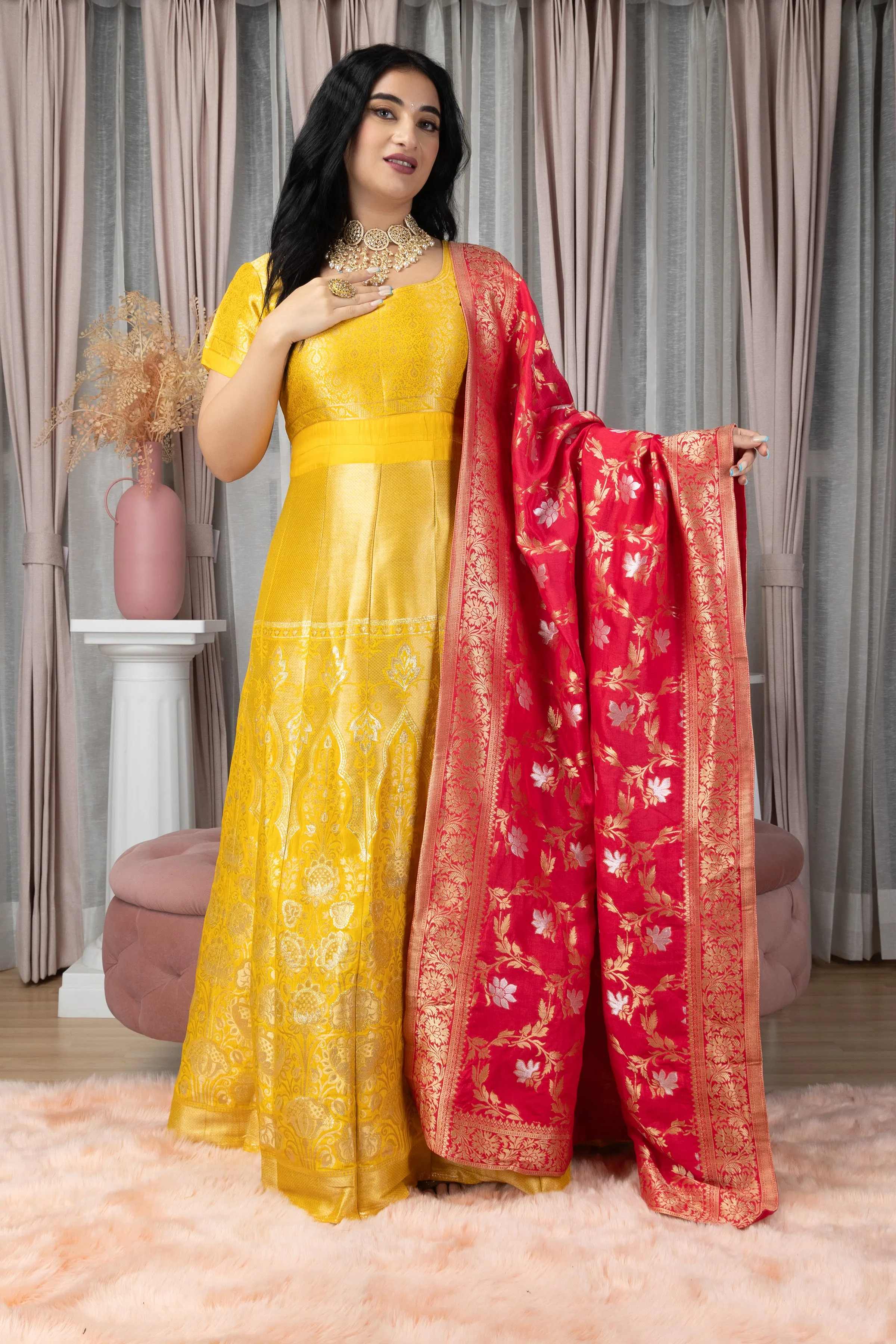 Gulmohar Sitara Banarasi Silk Dress