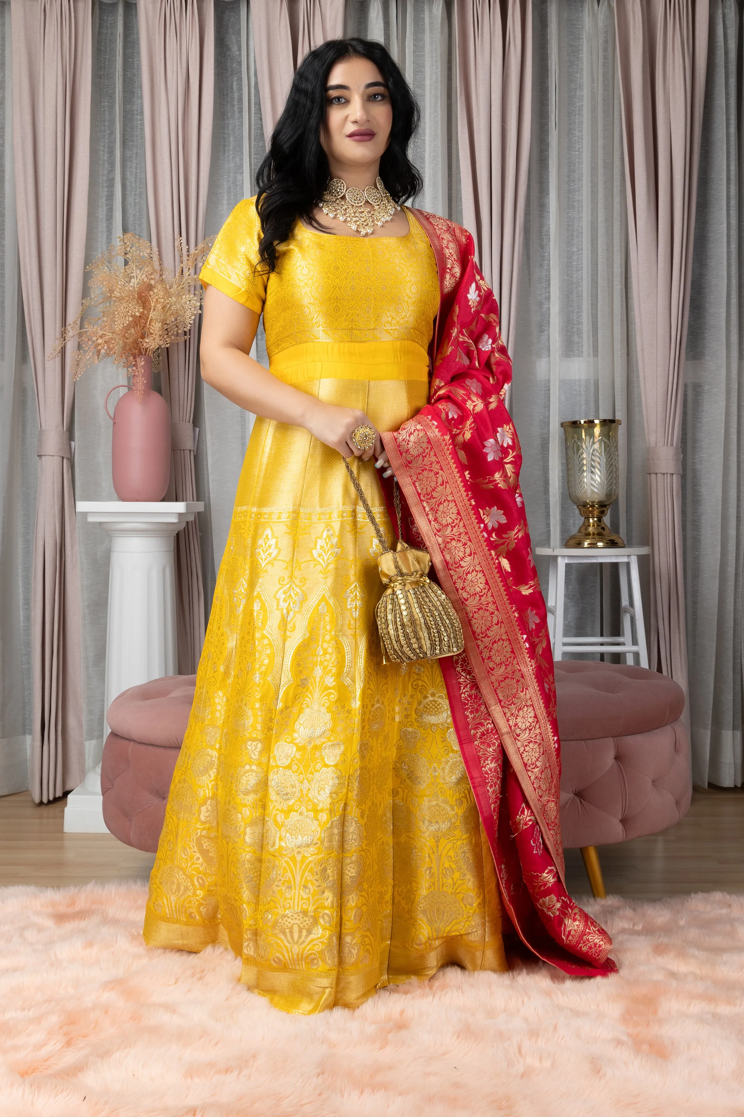 Gulmohar Sitara Banarasi Silk Dress