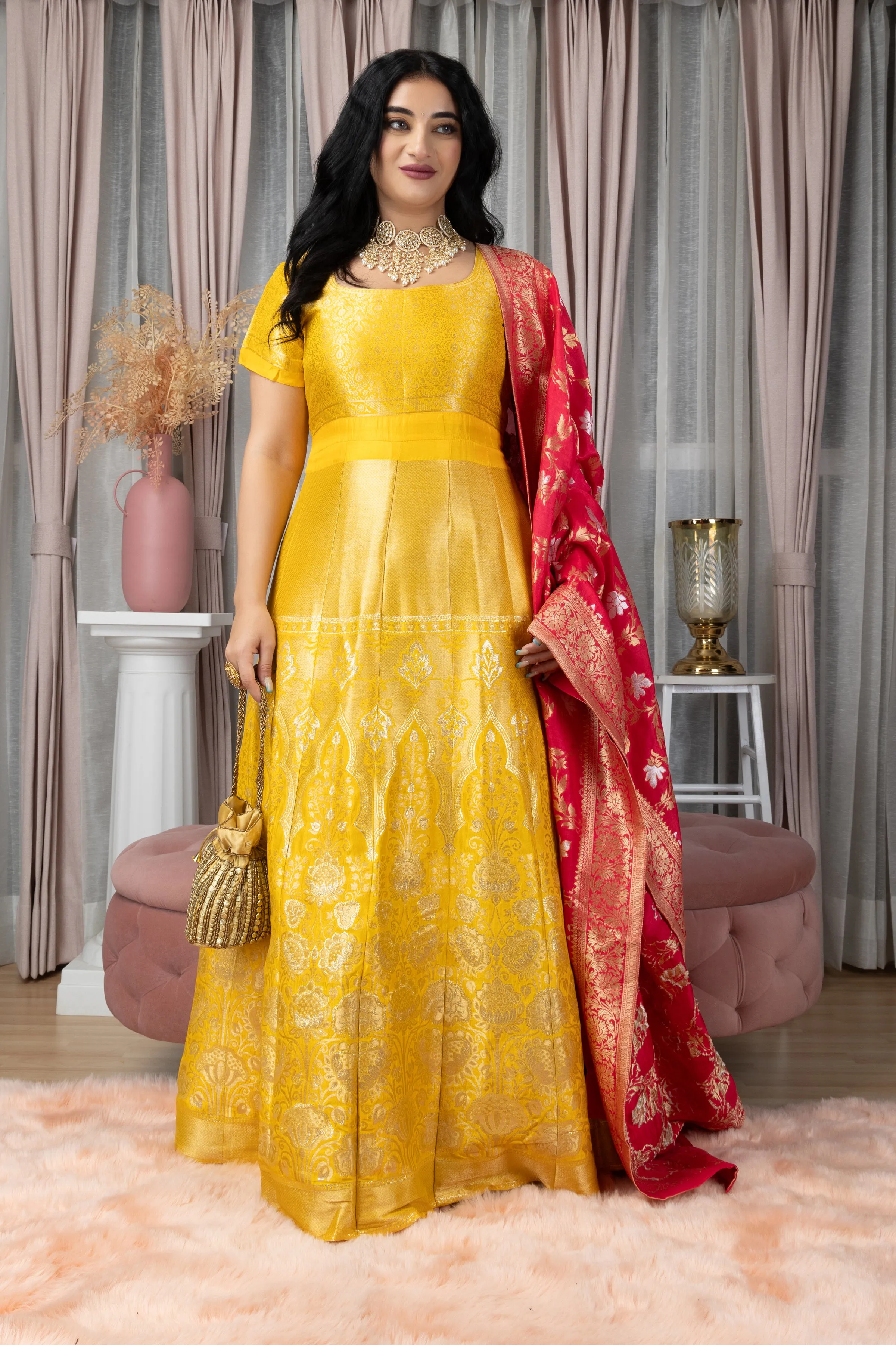 Gulmohar Sitara Banarasi Silk Dress