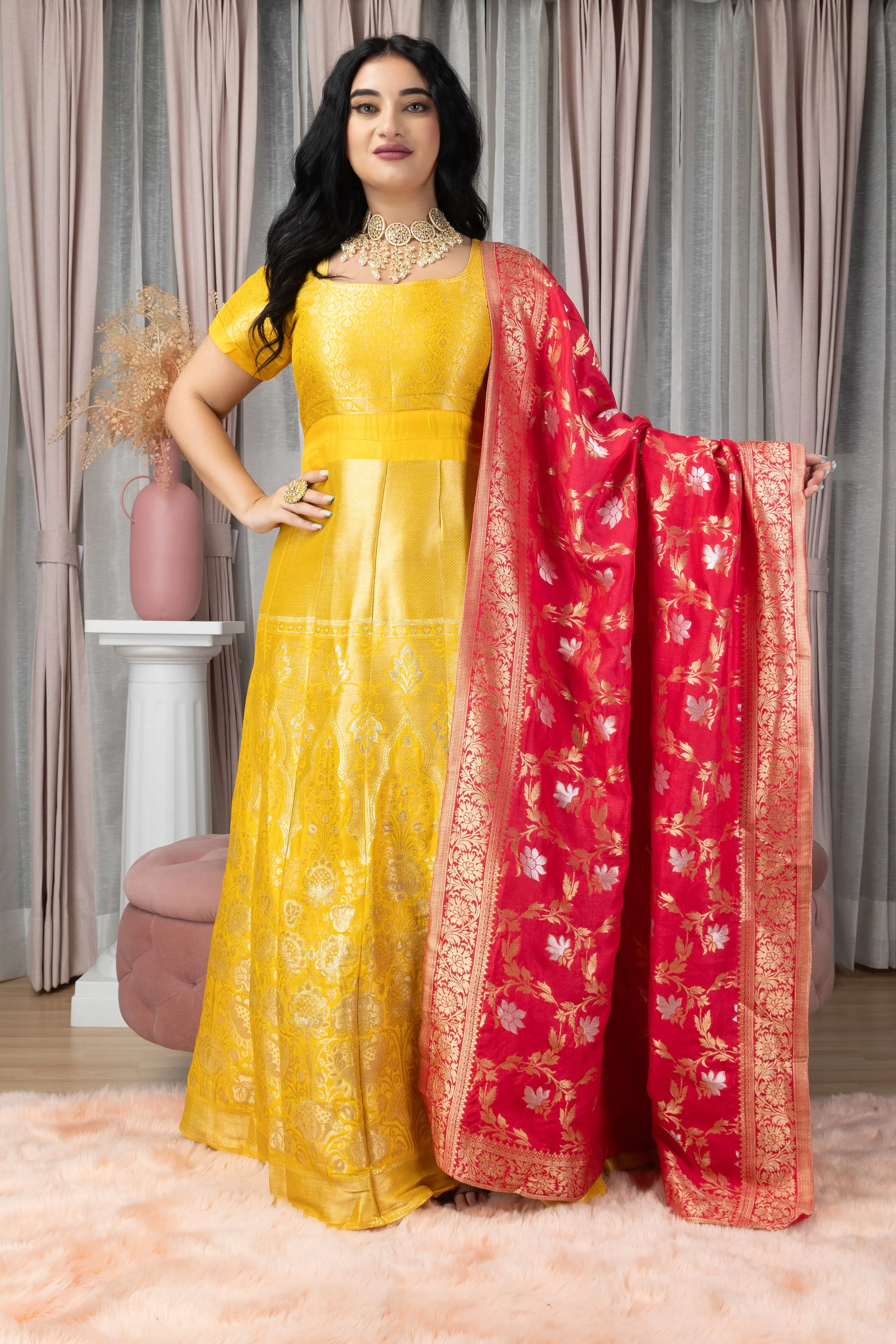 Gulmohar Sitara Banarasi Silk Dress