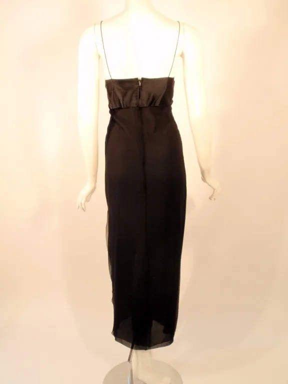 JACQUELINE DE RIBES Black Silk Chiffon Slip Dress with Caftan