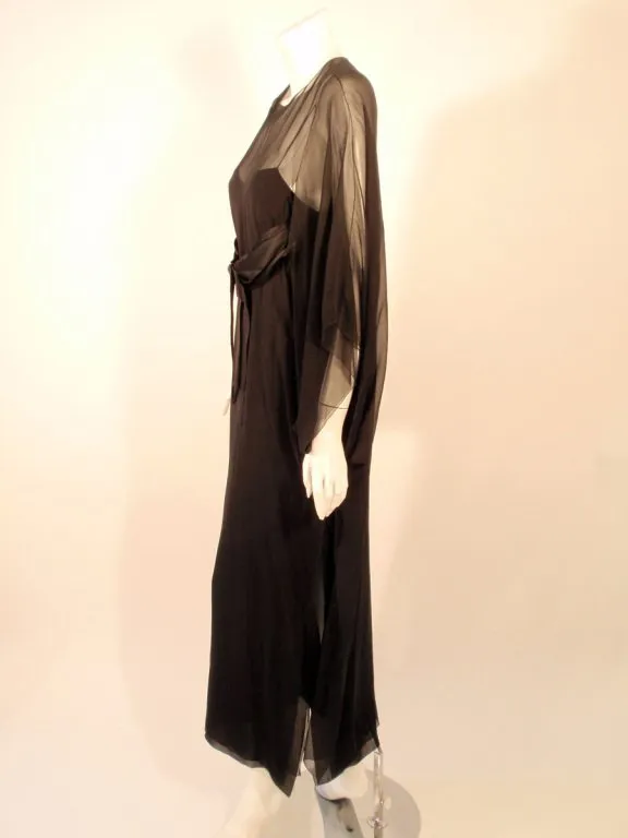 JACQUELINE DE RIBES Black Silk Chiffon Slip Dress with Caftan